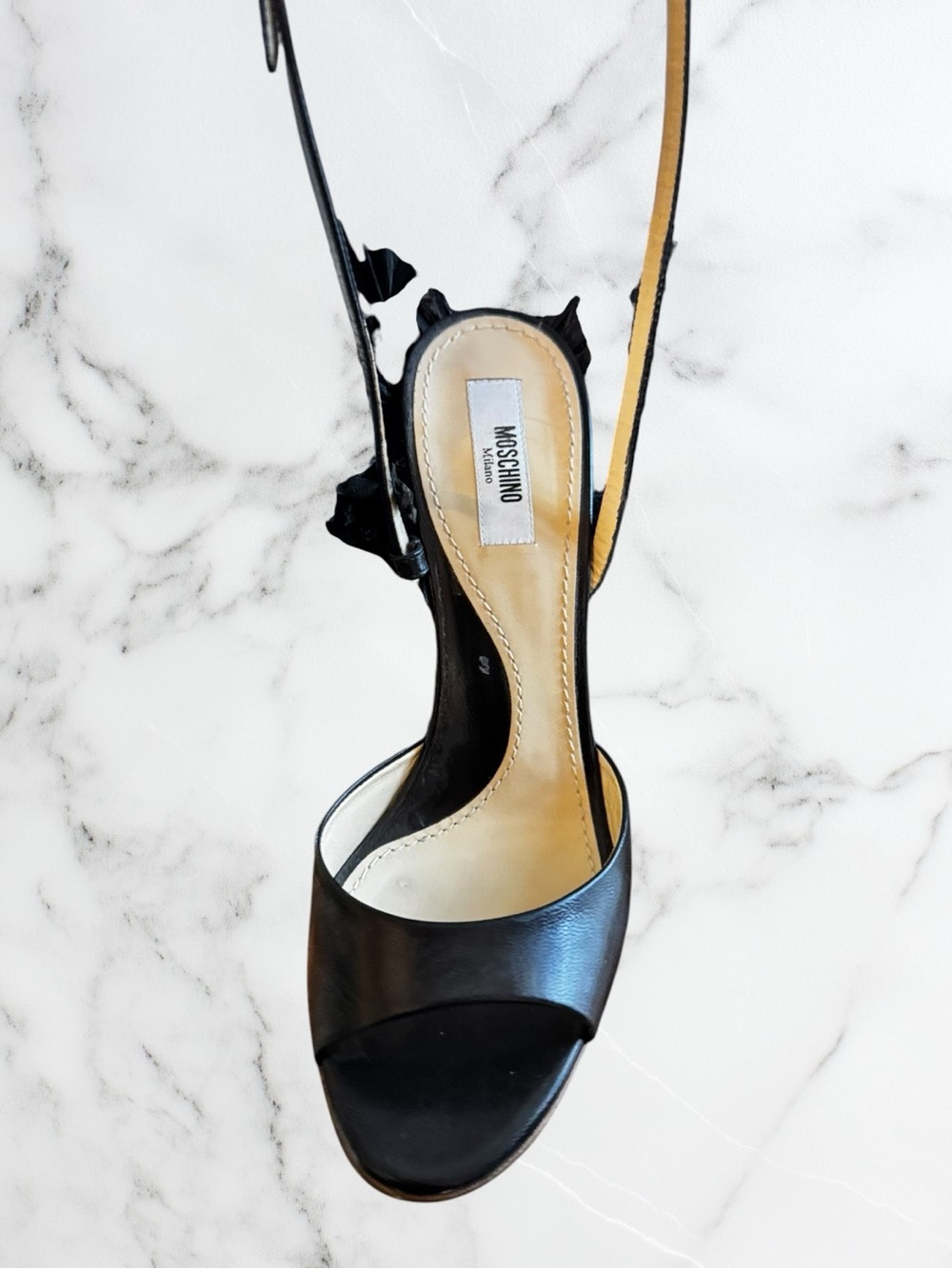 MOSCHINO Black Slingback Fringe Platforms - Picture 4 of 14